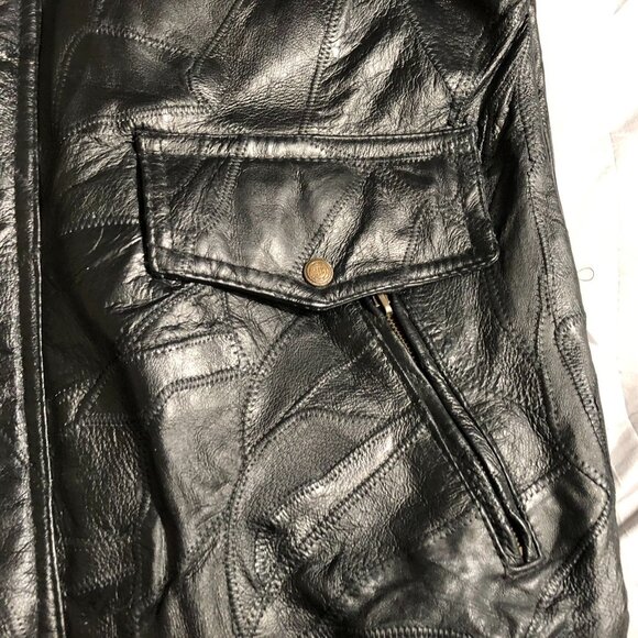 Vintage Men's Leather Jacket Large Patriotic Black Full Zip Collared Biker - Picture 16 of 16